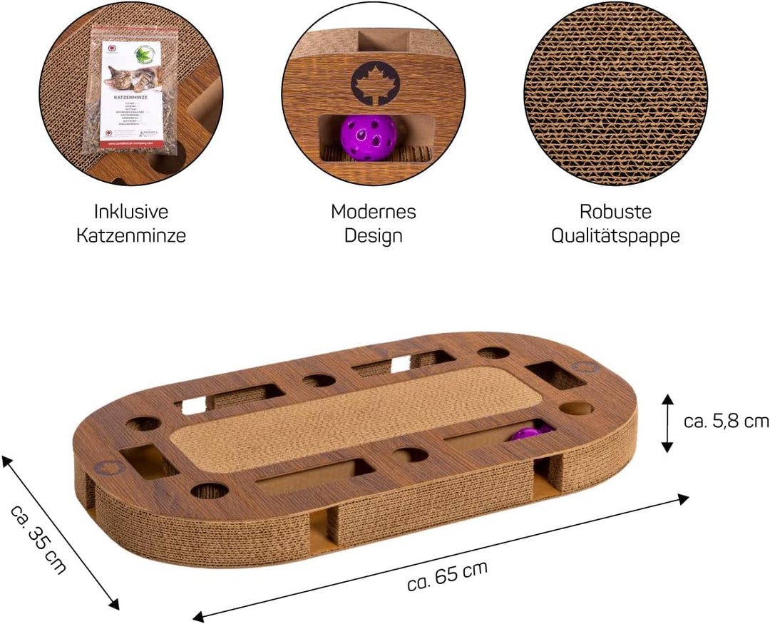 CanadianCat Company | PlayPlate Katzenspielplatz 65 x 35 x 5,8 cm mit integrierter Kratzpappe, inter