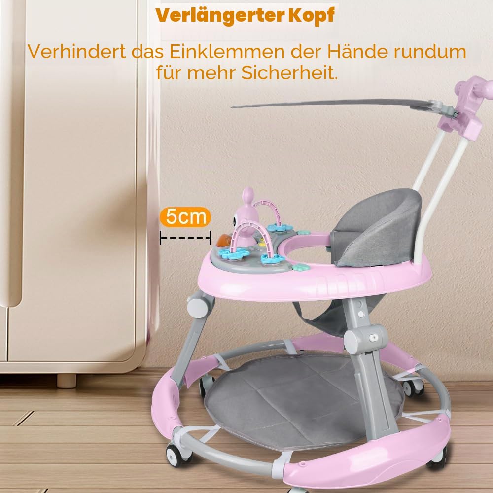 OHMG Babywalker Lauflernwagen, 5 in 1, Lauflernwagen, Wippfunktion, Babywippe mit Rollen, Licht, Mus