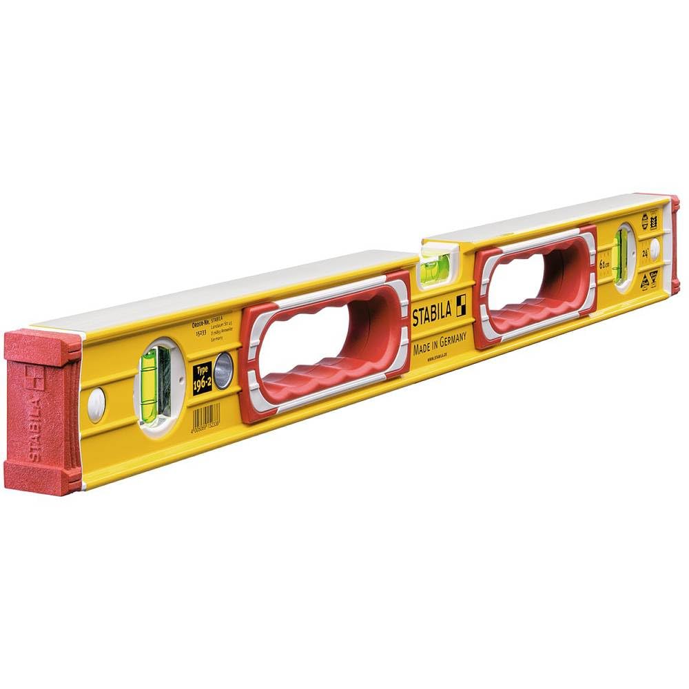 STABILA Wasserwaage Type 196-2, 61 cm, extrasteifes Alu-Profil, 1 Horizontal-Libelle, 2 Vertikal-Lib