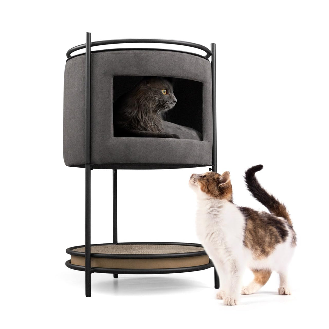 CanadianCat Company | Neko Beistelltisch mit Katzenhöhle inkl. Kratzpappe - Anthrazit | 43 x 43 x 70