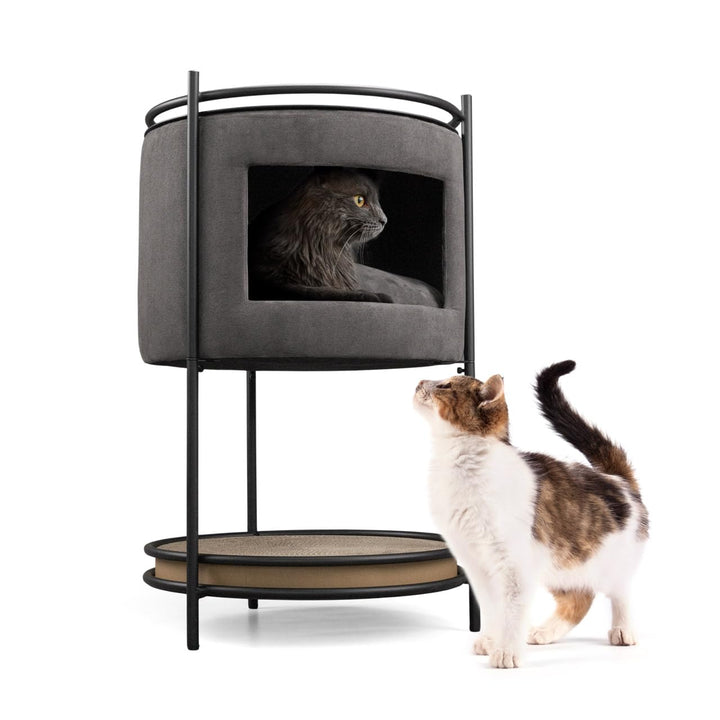 CanadianCat Company | Neko Beistelltisch mit Katzenhöhle inkl. Kratzpappe - Anthrazit | 43 x 43 x 70