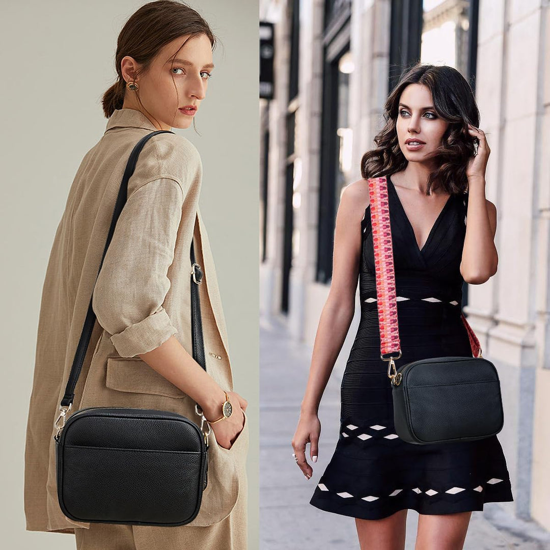 KALIDI Damen Umhängetasche, stylisch Veganem Leder Breiter Gurt Crossbody Schultertasch mit 2 abnehm