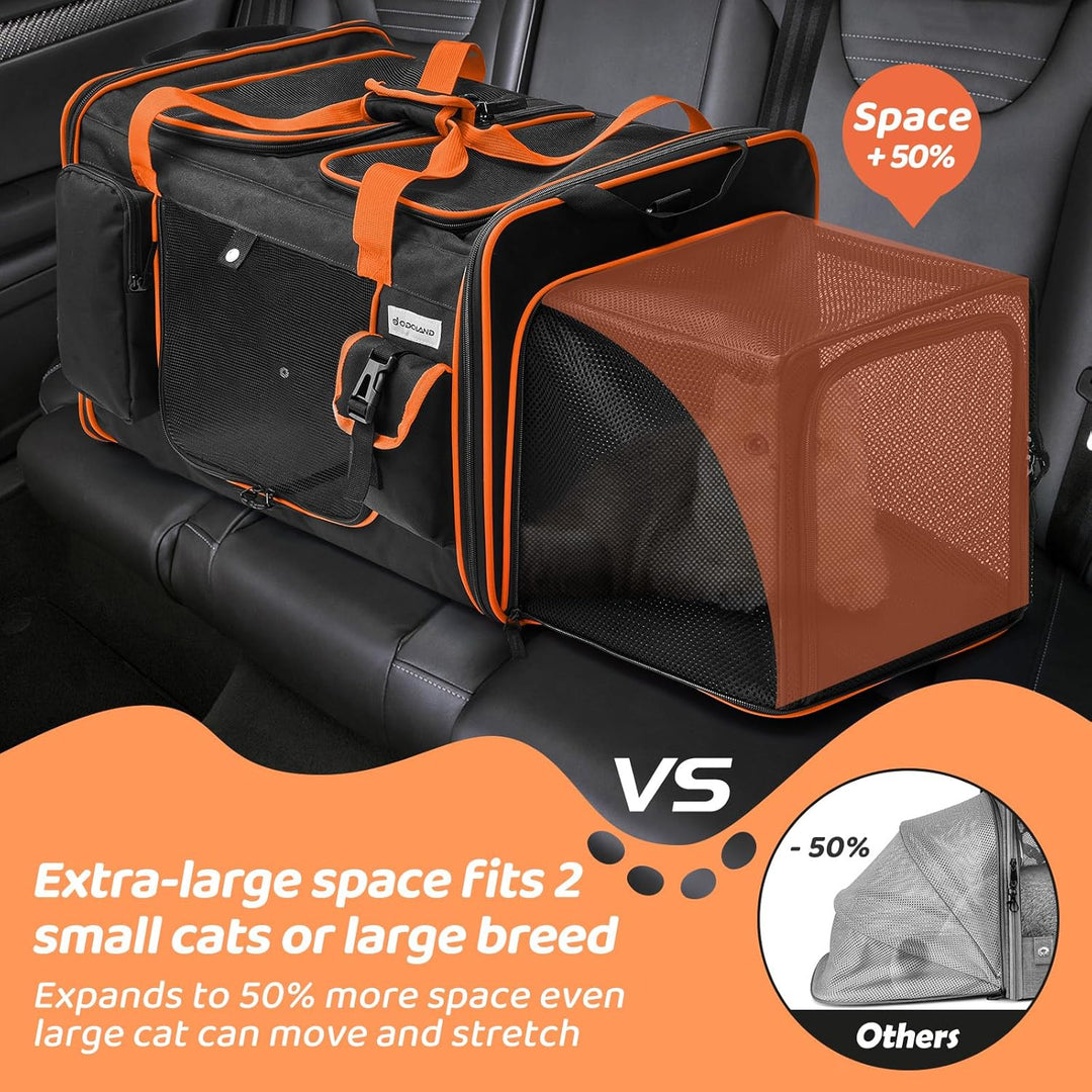 Odoland Katzentransportbox für 2 grosse Katzen 60×38×35cm - Faltbar Erweiterbarer Transporttasche Ka