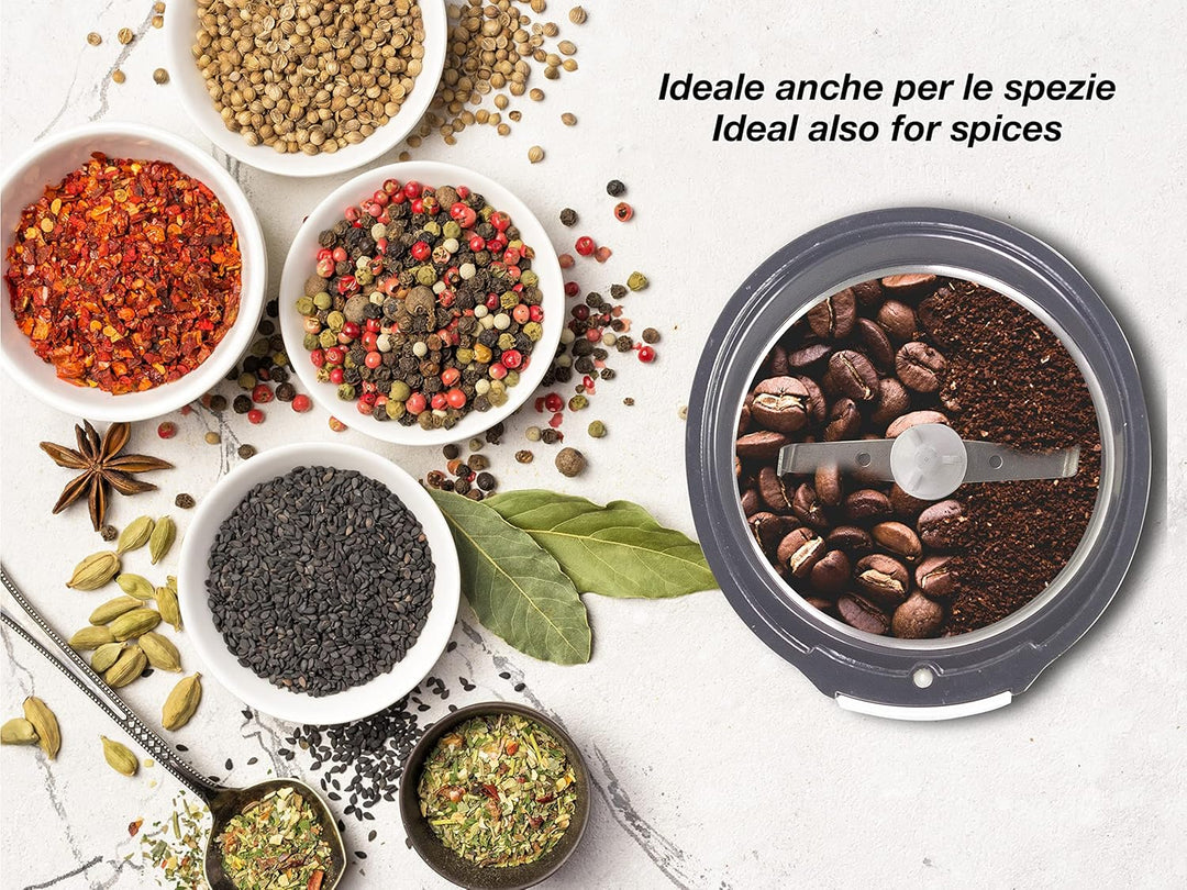 BEPER BP.581 Elektrische Gewürzmühle Kaffeemühle, Edelstahl, 100 Grams, Transparent Modern, Modern