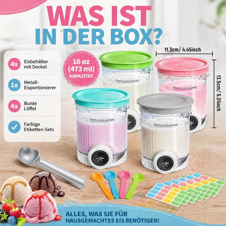 4 Stück Behälter für Ninja Swirl by Creami, Eiscremebecher und Deckel Kompatibel mit Ninja Creamy NC