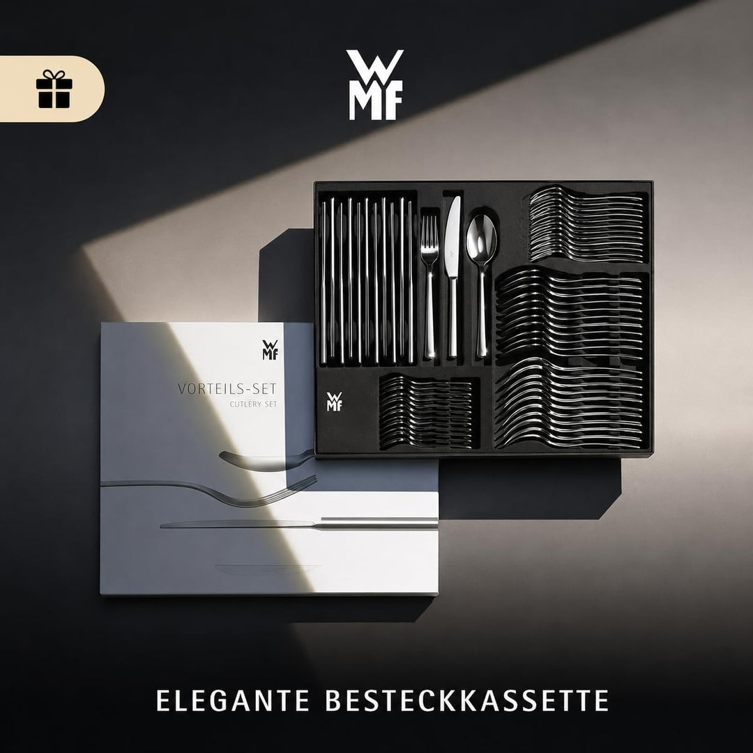 WMF Habitum Besteck Set 12 Personen, Essbesteck 60 teilig, Monobloc-Messer, Cromargan Edelstahl poli