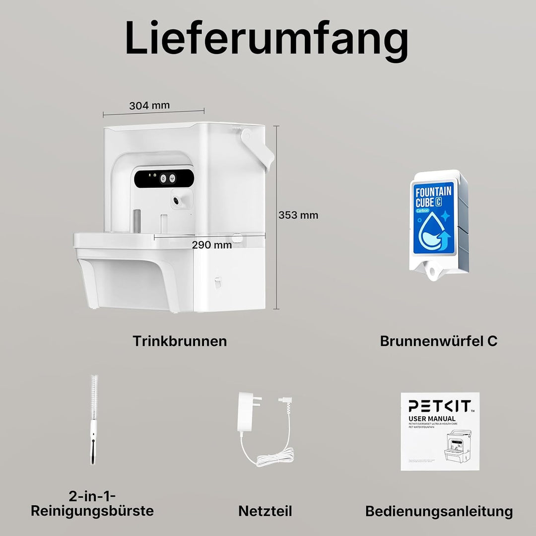 PETKIT EverSweet Ultra Katzen Trinkbrunnen mit KI-Kamera, 5L Frisch/Abwassertrennung, Filterloses De