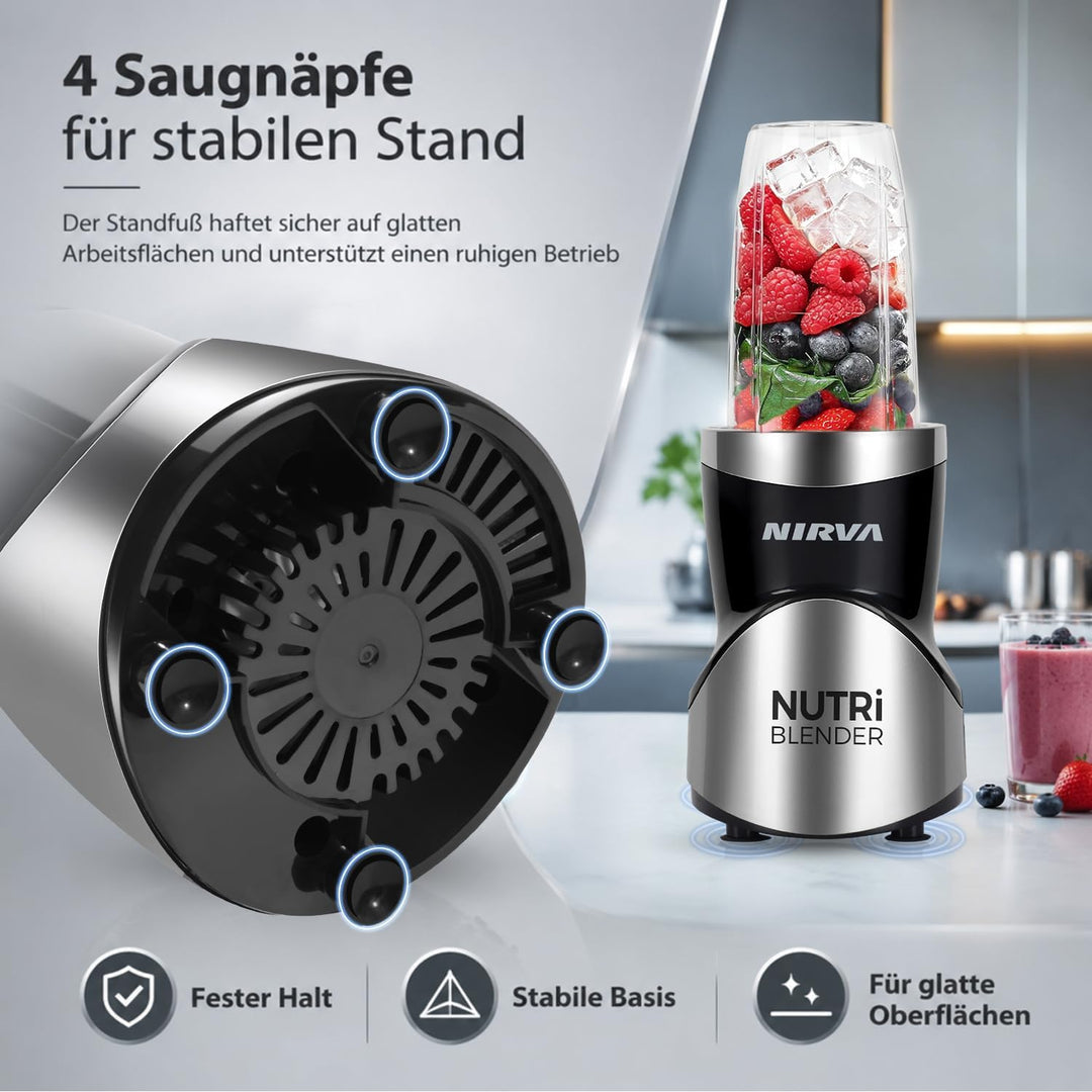 Nirva 4 in 1 Mini Mixer, Smoothie Maker mit 4 Tragbare, Mixbechern Zweiblatt und Vierblatt Edelstahl