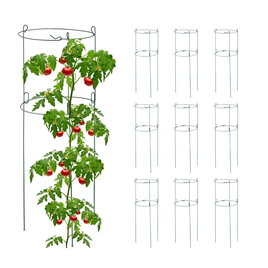 Relaxdays Rankhilfe 10er Set, Metall, runde Pflanzenstütze Tomaten & Gurken, HxD: 76x26 cm, 2 Ringe,