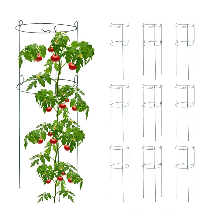 Relaxdays Rankhilfe 10er Set, Metall, runde Pflanzenstütze Tomaten & Gurken, HxD: 76x26 cm, 2 Ringe,