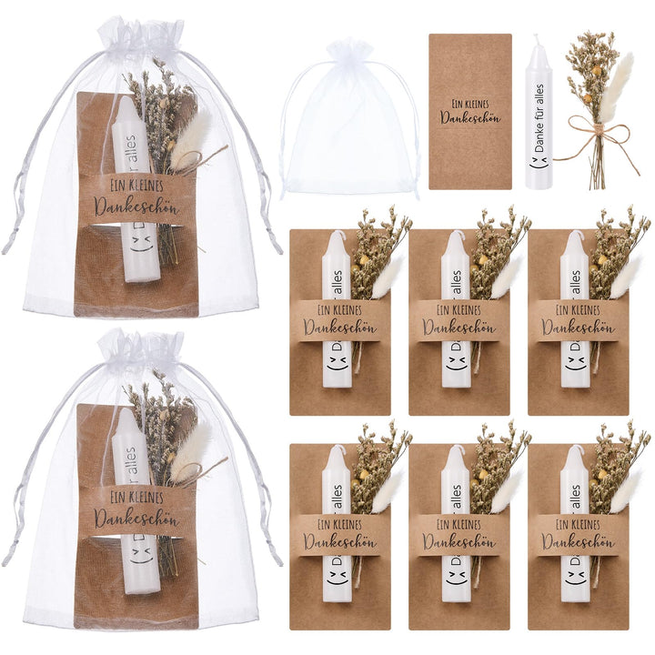 Tenare 6 Sets Danke für Alles Geschenk Kerzen Trockenblumen Organzabeutel Kartenhülle Dankesgeschenk