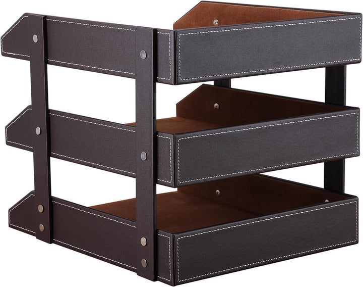 KINGFOM™ A4 Leder Briefablage (3 Schubladen-Braun), 3 Schubladen-Braun