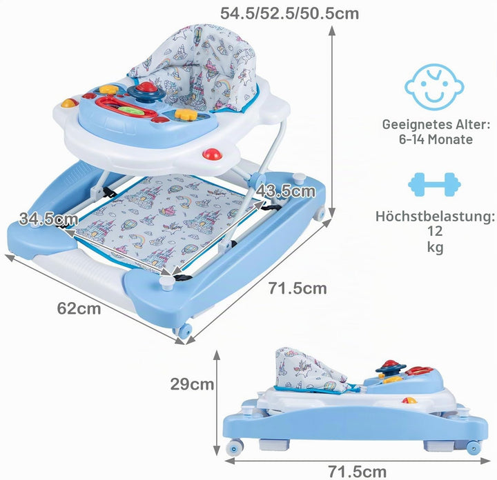 LIFEZEAL 6 in 1 Lauflernhilfe, Babywalker Spiel- und Lauflernwagen zusammenklappbar mit abnehmbarem