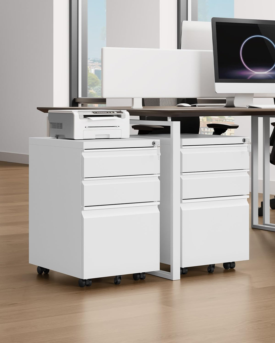 YITAHOME Mobiler Aktenschrank, Abschliessbar Rollcontainer mit 3 Schubladen für A4, Legal, Letter, M