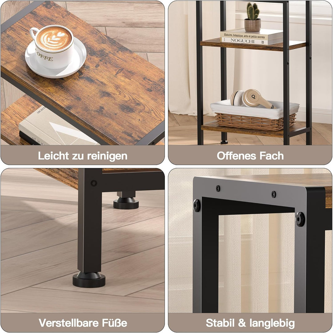 Schmaler Beistelltisch, Nachttisch, 2er Set, Kleiner Tisch, 3 Ablagen Nachttisch Schmal mit Stauraum