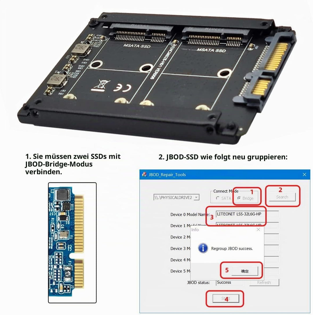 NFHK Dual MSATA Mini-SATA SSD Karte JOBD Raid0 Span Bridge zu 2.5inch SATA Combo HDD Festplattengehä