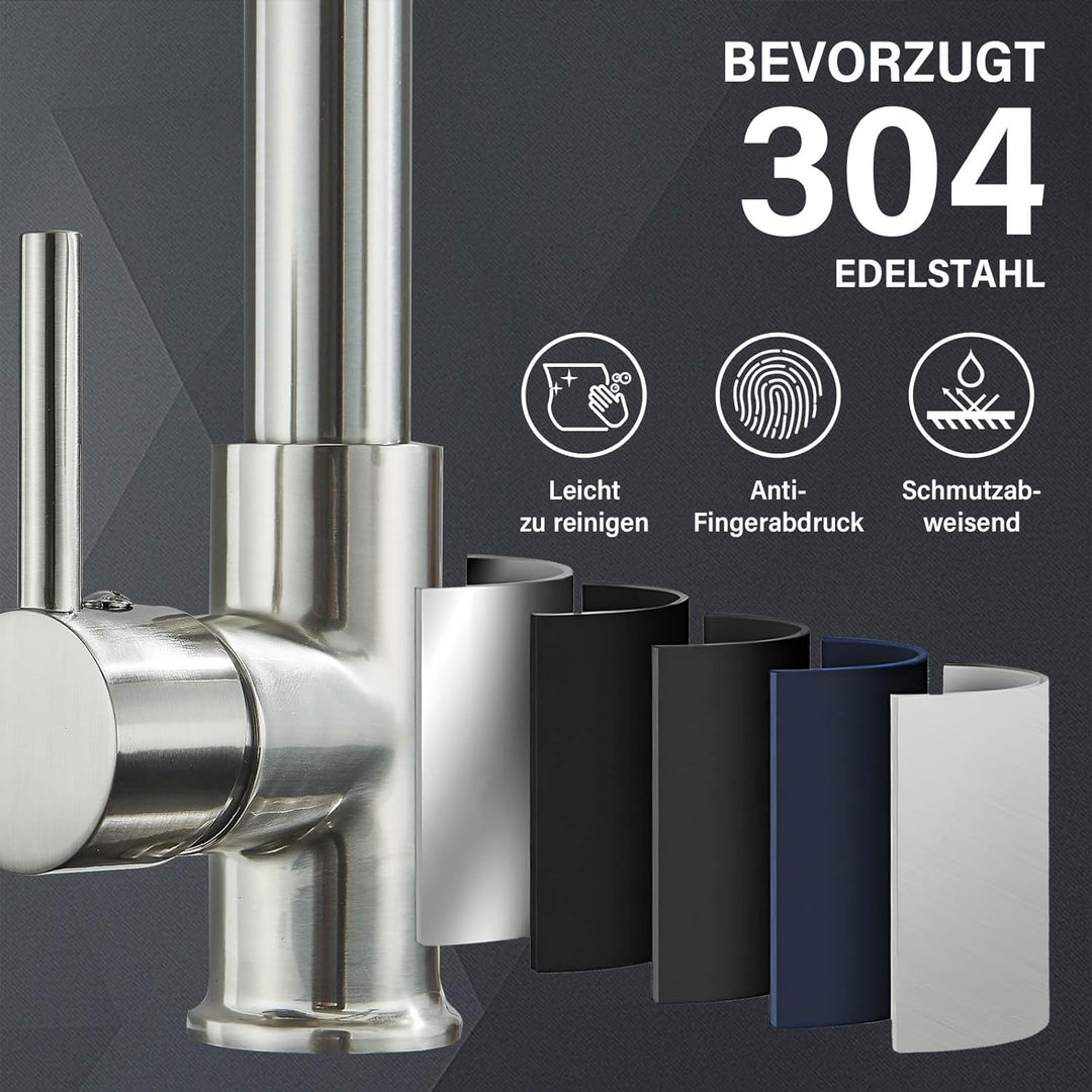 Niederdruck Küchenarmatur mit 2 Wasserstrahl 360° schwenkbar Einhand-Mischbatterie für Boiler/Untert