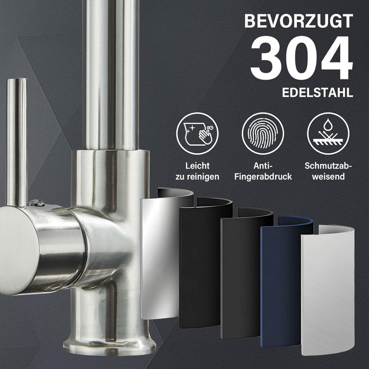 Niederdruck Küchenarmatur mit 2 Wasserstrahl 360° schwenkbar Einhand-Mischbatterie für Boiler/Untert
