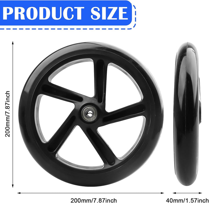 2 Stück Stunt Scooter Rollen 200mm, Ersatzräder mit Zweiachsig, Hochwertige Vollgummi-Rollen, Scoote
