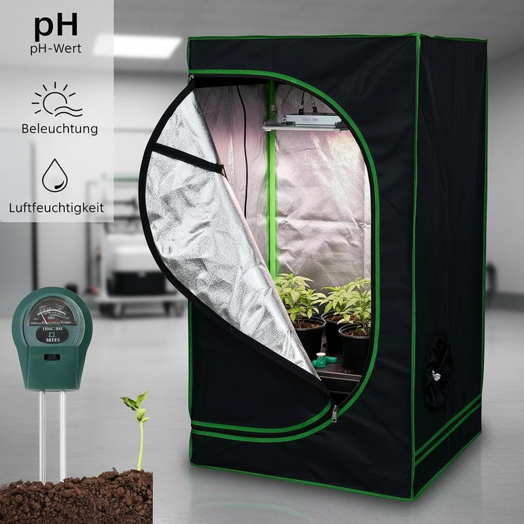 Mucola Growzelt Zuchtzelt Set mit 3-in-1 Messgerät lichtdicht 40x40x120 cm | 600D Oxford-Gewebe, ref