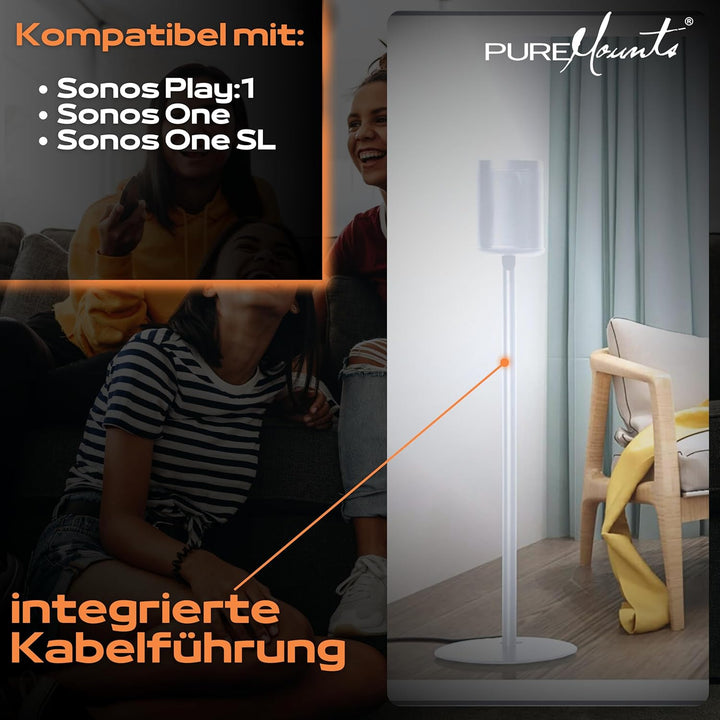 PureMounts, Lautsprecher-Halterung, Standfuss für Sonos One, One SL & Play:1, weiss Standmontage wei