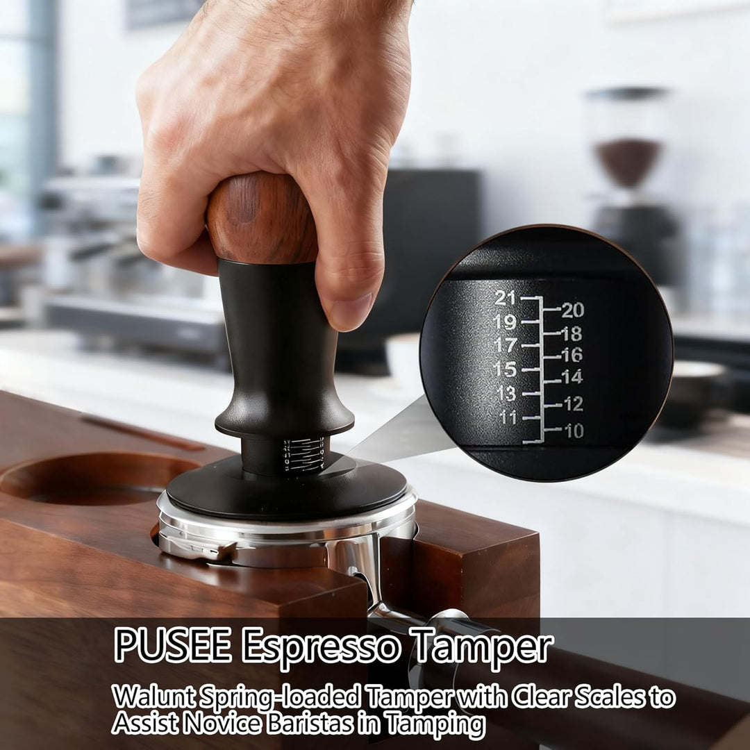 Kaffee Tamper Set 58mm, 30lbs Druckregulierend Espresso Tamper mit WDT Tool & Magnetisch Dosierring,