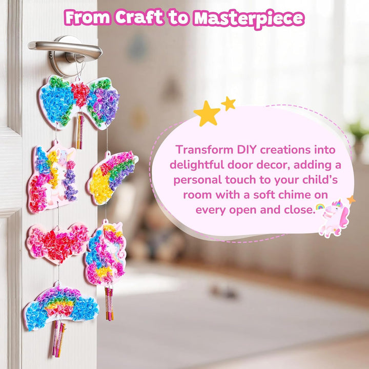 JoyCat Poke Art Basteln Kinder, Einhorn-Windspiel, Bastelset Kinder ab 3 Jahre, DIY Bastelset mit 6