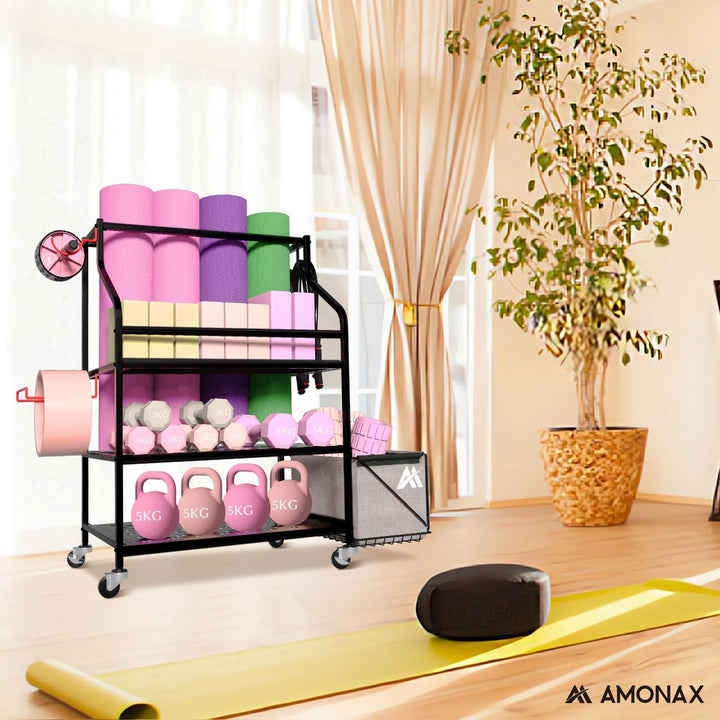 Amonax Hantelständer Fitnessstudio, Kettlebell Rack Kurzhantelständer Yoga Matte Regal, Hantel Ständ