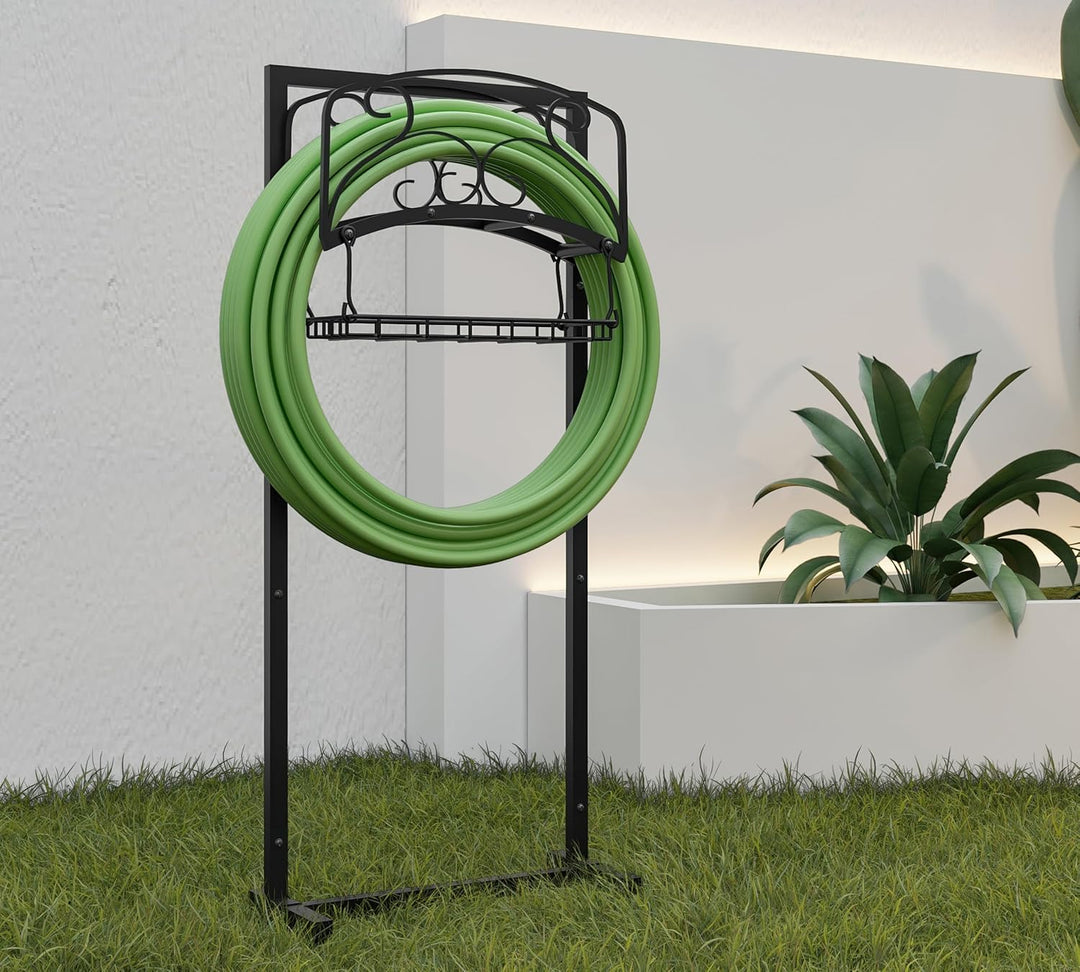 Kingson tragbare Gartenschlauchhalter mit Korb, robust, freistehender Stahlständer, hält 45 m Schlau