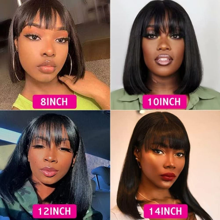 Bob Wig Human Hair Echthaar-Perücken mit Pony Glatt Bob Perücken Echthaar Brasilianische Virgin Echt