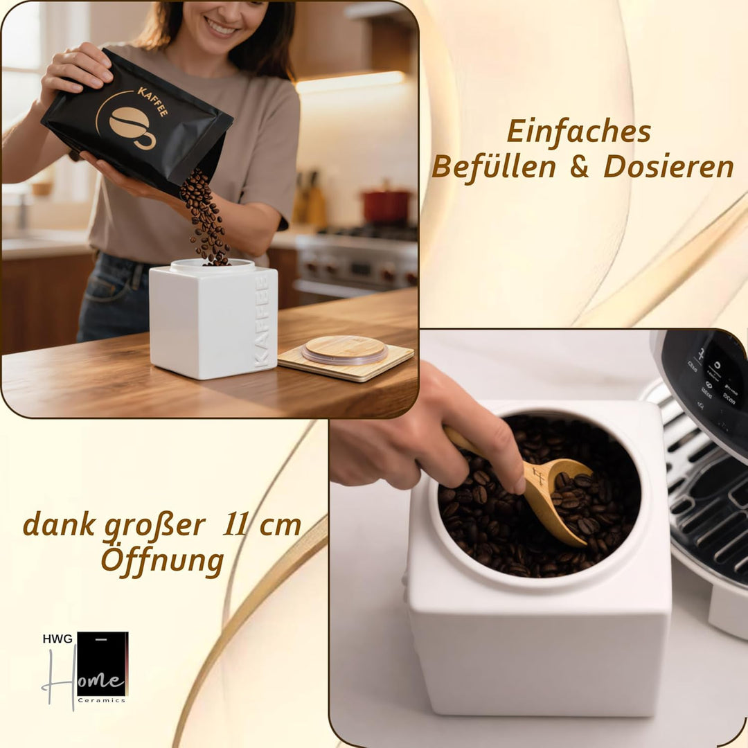 HWG-Home® - Design Kaffeedose luftdicht 500g - für frisches Aroma - Weiss - Kaffeebehälter aus Keram