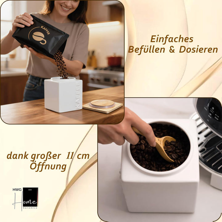 HWG-Home® - Design Kaffeedose luftdicht 500g - für frisches Aroma - Weiss - Kaffeebehälter aus Keram