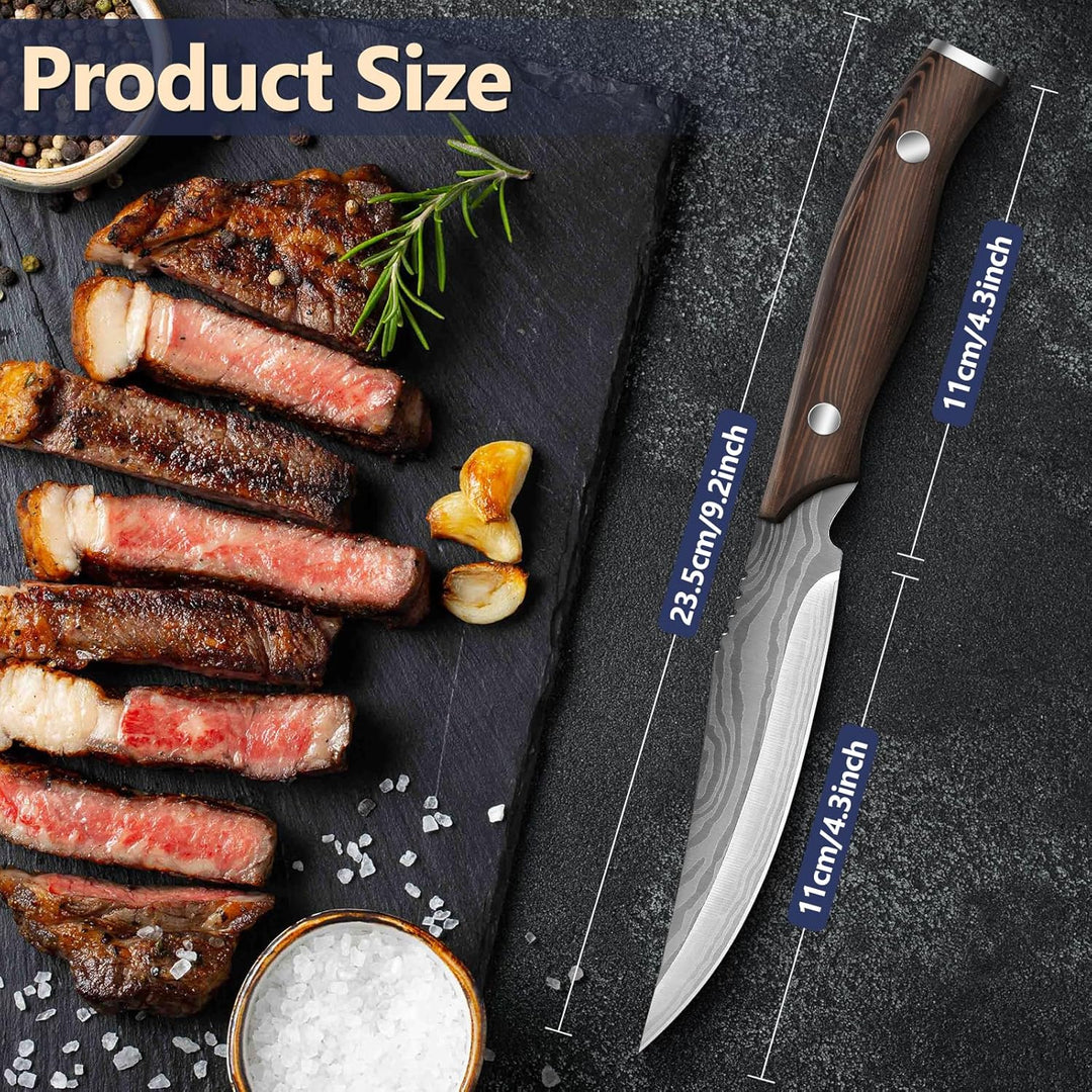 Dragon Creek Holzgriff Steakmesser Set, Steakmesser 4-teilig Edelstahl, Steakbesteck für Heim und Re