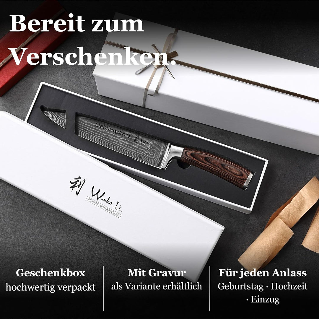Wakoli EDIB Damastmesser Chefmesser 20 cm Klinge extrem scharf aus 67 Lagen I Damast Küchenmesser un