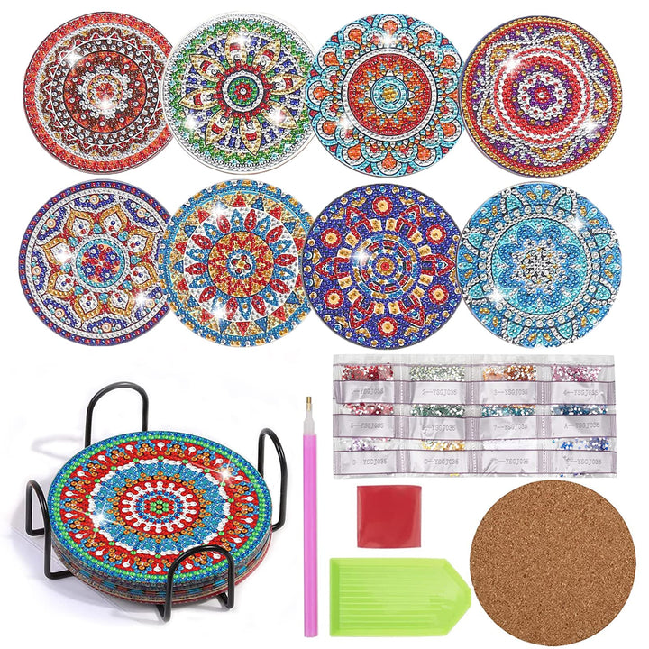 8 Pack Diamond Painting Untersetzer mit Halter, Wiederverwendbare Glasuntersetzer, DIY Mandala Tasse