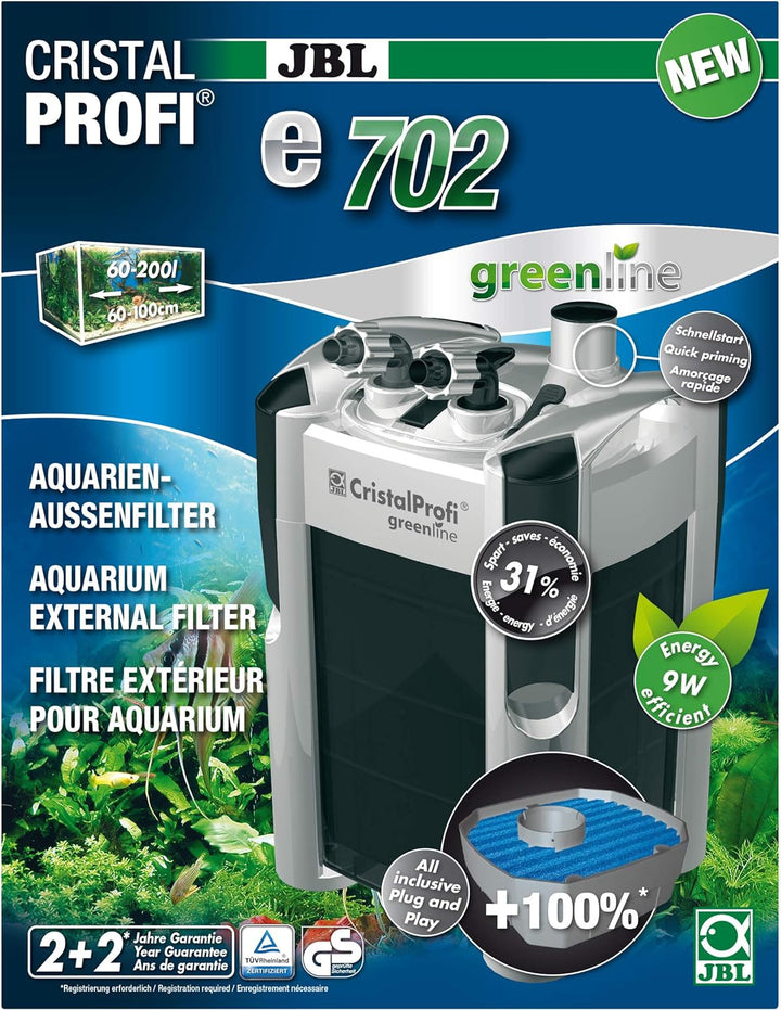 JBL CristalProfi e702 greenline Aussenfilter für Aquarien 60-200 Litern Single, 60-200 Litern Single