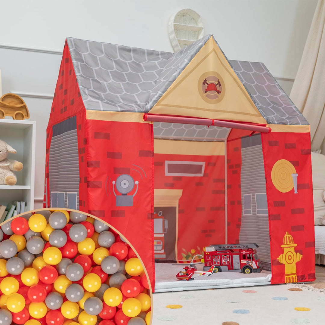 Spielhaus Spielzelt Feuerwehrhaus Mit 200 Bälle Faltbares Für Kinder Realistisches Design Langlebige