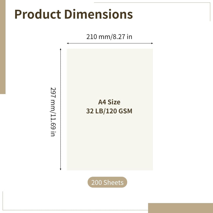 200 Blatt Druckerpapier, A4, 32 lb/120 g/m², cremefarbenes Kopierpapier, 8,27 x 11,69 Zoll, doppelse