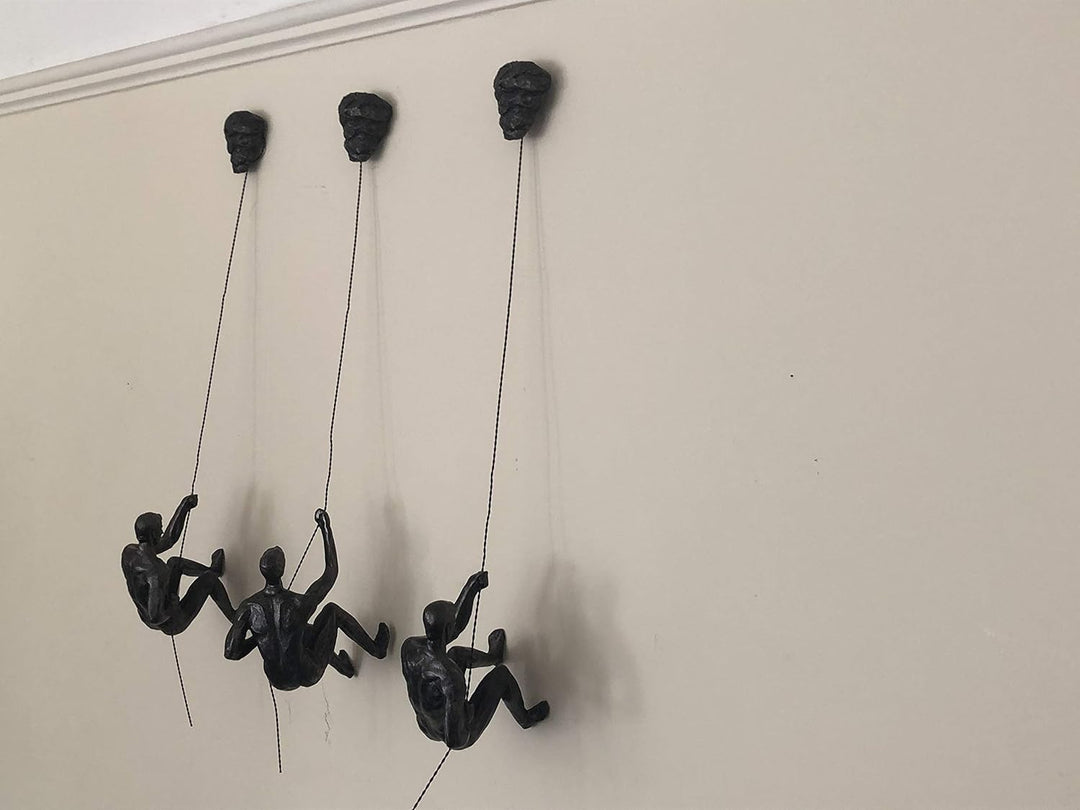 3 x grosse Bronze Klettern Abseiling Männer hängende Ornament Figuren Klettern Männer Wandbehang Fig