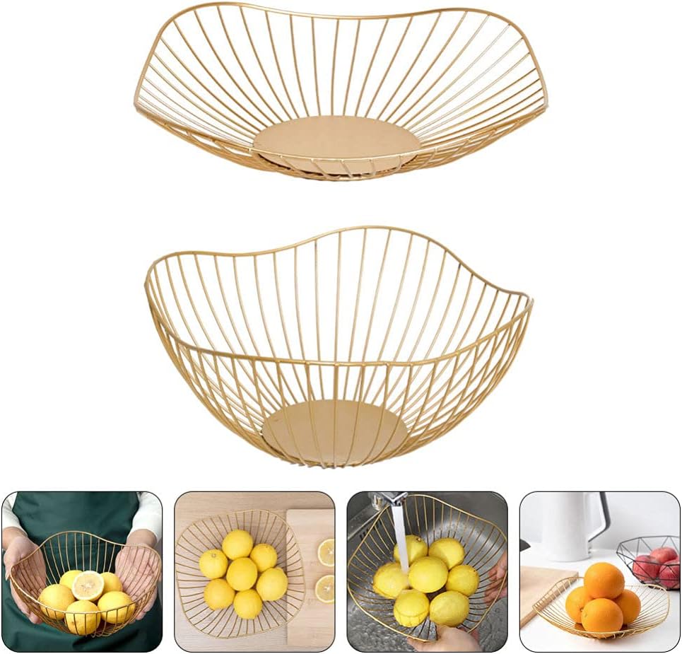 BESTonZON Kischkorb Obstkorb Metall Obstschale 2 Stücke Eisen Kunst Korb Golden Gemüsekorb Arbeitspl