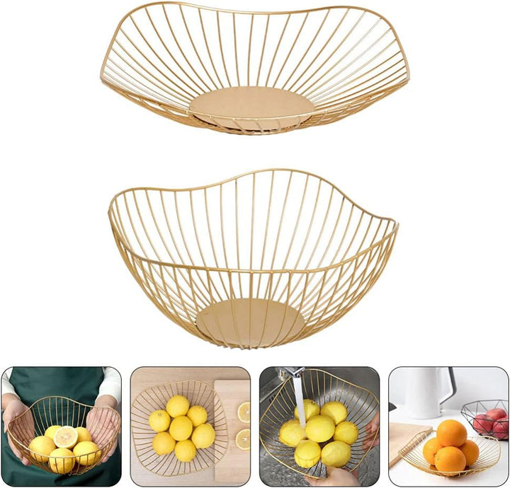 BESTonZON Kischkorb Obstkorb Metall Obstschale 2 Stücke Eisen Kunst Korb Golden Gemüsekorb Arbeitspl