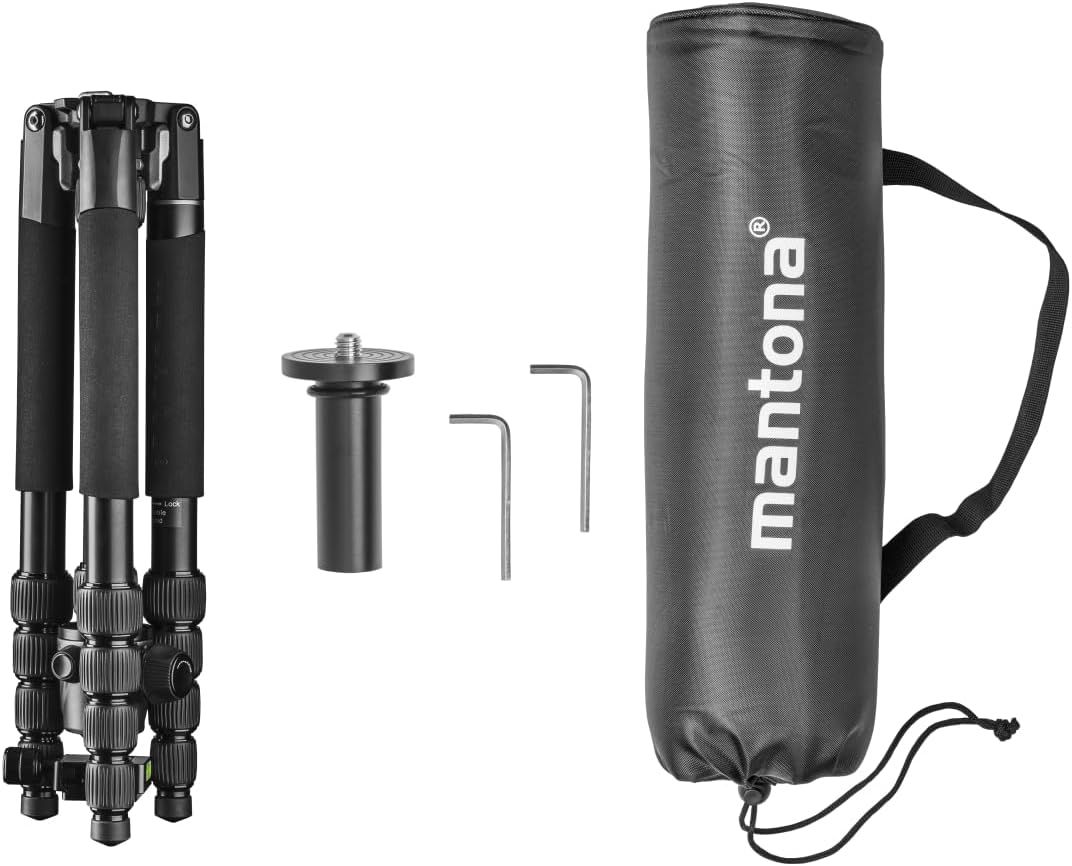 Mantona DSLM Travel Evolution 224 leichtes Allround Reisestativ mit Vollausstattung,360°Panorama Kug