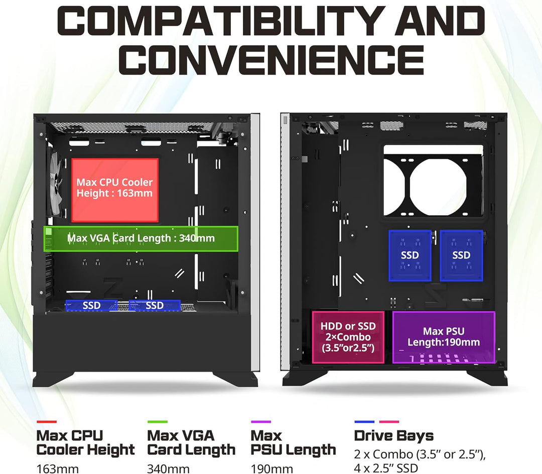 Zalman S5 RGB ATX Gehäuse mit verglasten Paneelen, Schwarz, Schwarz