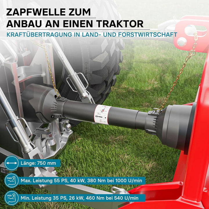 Wiltec Zapfwelle T4 Gelenkwelle 750mm 460Nm 540U/min, PTO-Shaft, 40kW (55PS), 1 3/8" 6 Zähne 35mm ru