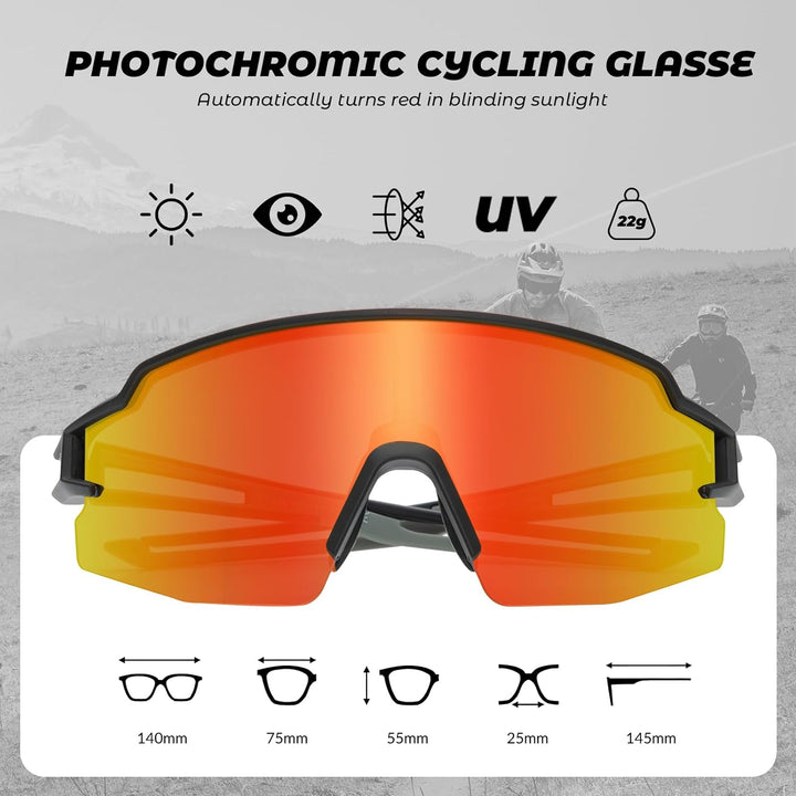 ROCKBROS Fahrradbrille UV 400 Sonnenbrille Photochromatisch Brille Klar Winddicht Sportsbrille für O