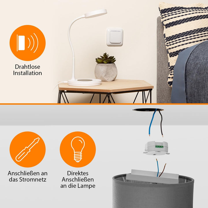 Smartwares SH4-99567 Schlafzimmer-Lichtschalterset – Plug & Connect – 1 Einbauschalter – 3 Wandschal