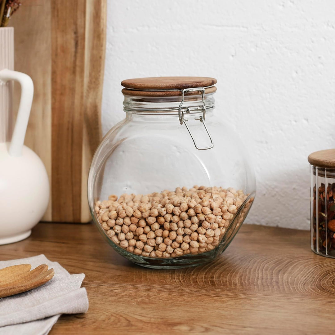 COOK CONCEPT, KA0367, Transparent Glass Storage jar with Acacia Cap, modern and elegant Design, airt