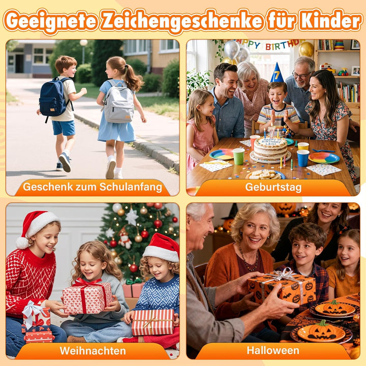 Zeichenroboter für Kinder mit 100 Karten und 12 Stiften, Sprechender Malroboter mit Sprachsteuerung,