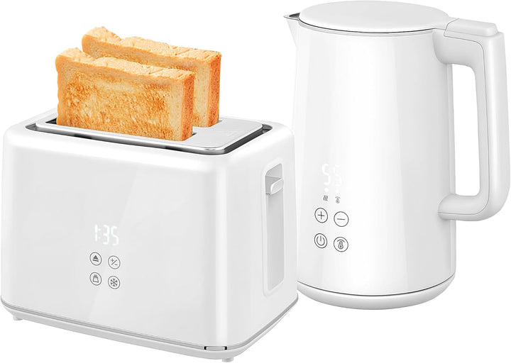 HOMCOM Wasserkocher Toaster Set Edelstahl 1,5L 2200W Wasserkocher automatischer mit Abschaltung 2 Sc