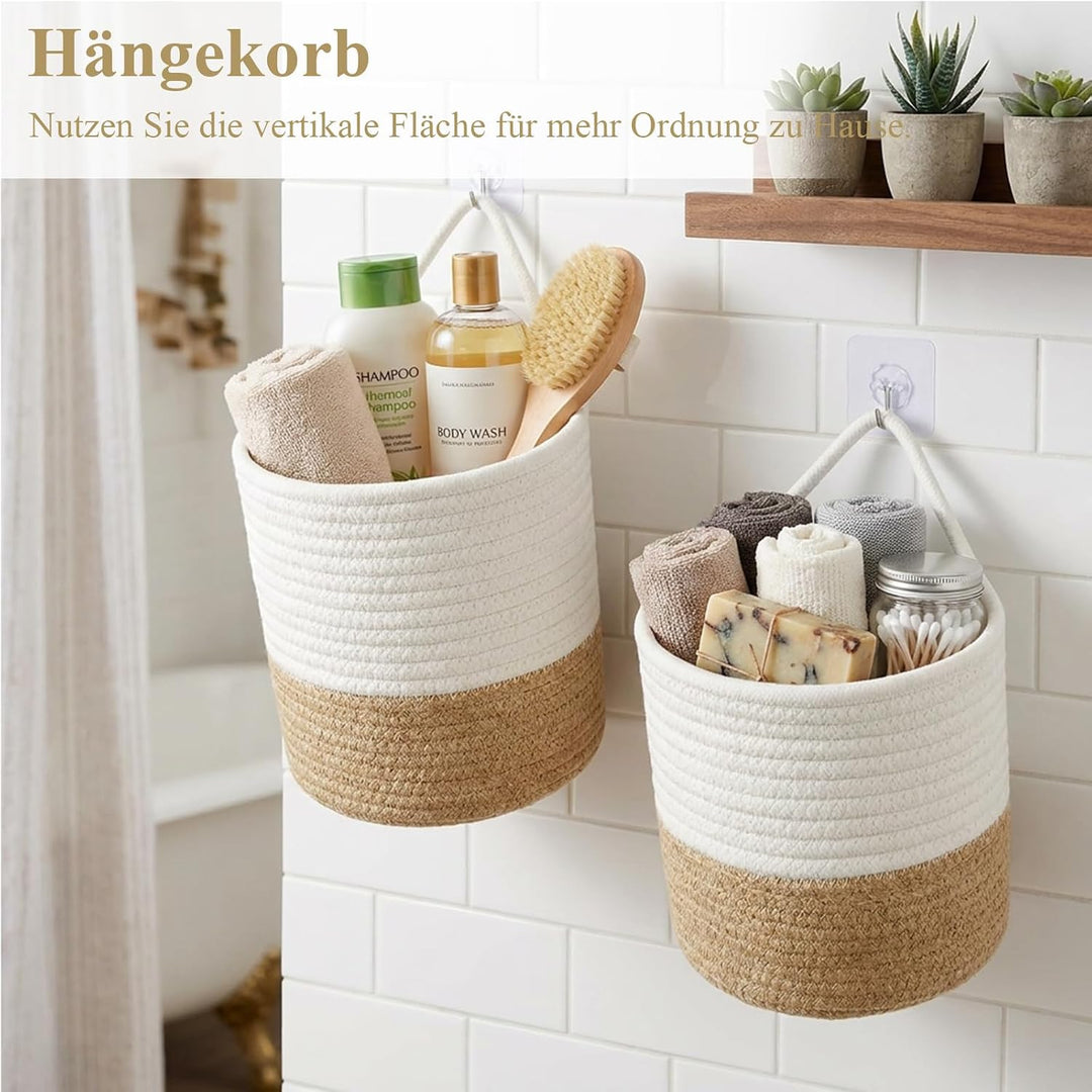 danpinera Hängekorb Set, Wandkörbe aus 100% Baumwolle, 17 x 20 cm, Hängekorb bad mit Griff zum Aufhä